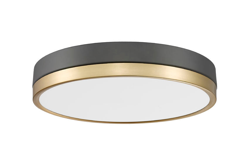 Z-Lite Algar 16" 1-Light LED Matte Black and Modern Gold Steel With Frosted Acrylic Shade Flush Mount Light