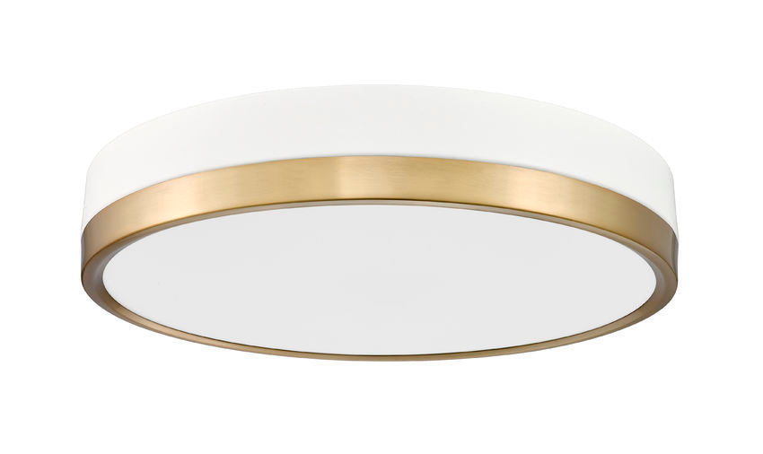 Z-Lite Algar 16" 1-Light LED Matte White and Modern Gold Steel With Frosted Acrylic Shade Flush Mount Light