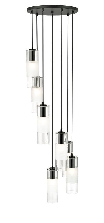 Z-Lite Alton 18" 7-Light Matte Black Steel and Clear Frosted Glass Shade Chandelier