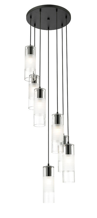 Z-Lite Alton 18" 7-Light Matte Black Steel and Clear Frosted Glass Shade Chandelier