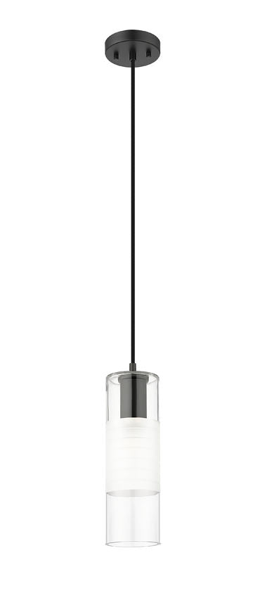 Z-Lite Alton 5" 1-Light Matte Black Steel and Clear Frosted Glass Shade Pendant Light