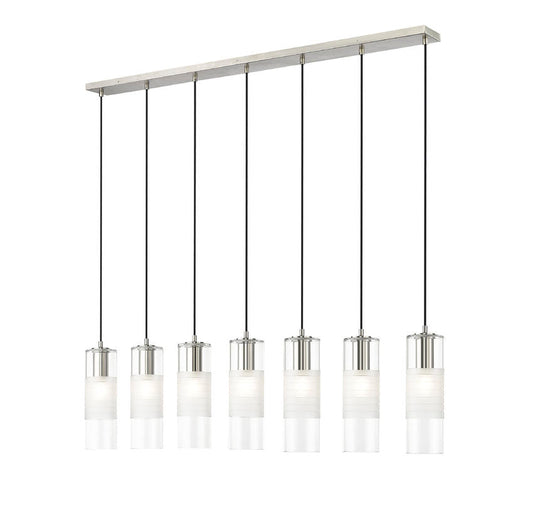 Z-Lite Alton 5" 7-Light Brushed Nickel Steel and Clear Frosted Glass Shade Linear Chandelier