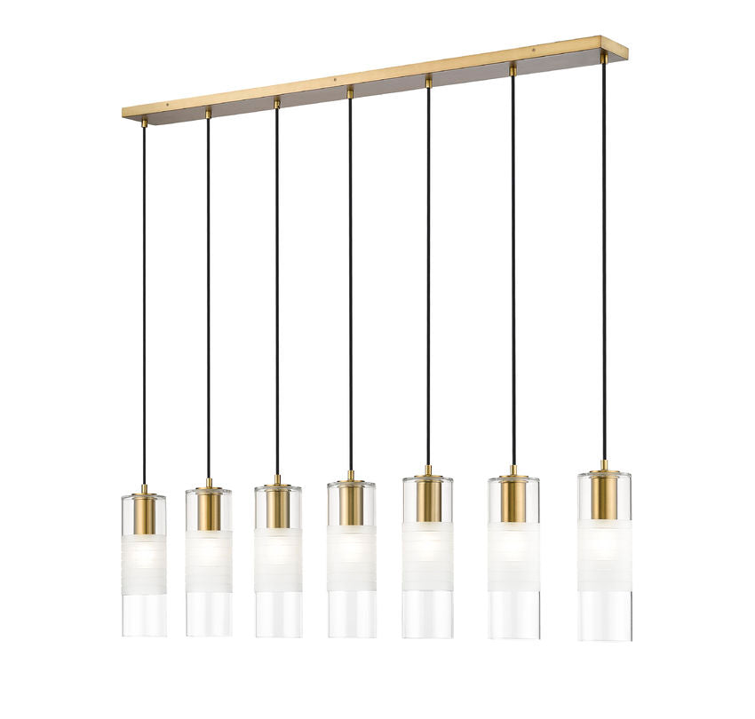 Z-Lite Alton 5" 7-Light Modern Gold Steel and Clear Frosted Glass Shade Linear Chandelier