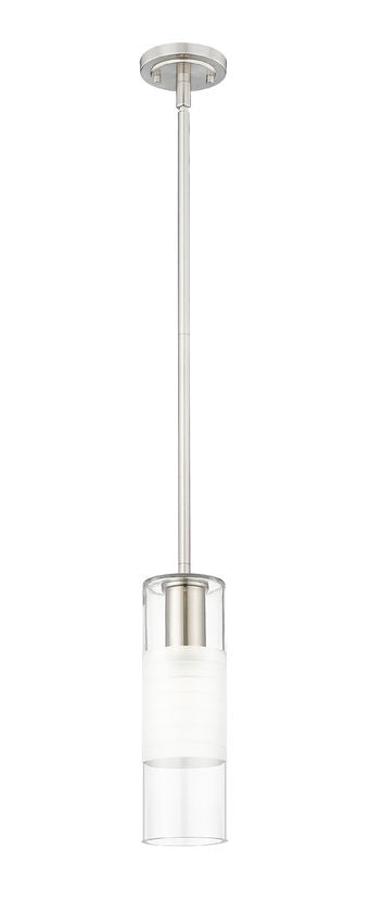 Z-Lite Alton 824P-ROD 5" 1-Light Brushed Nickel Steel and Clear Frosted Glass Shade Pendant Light
