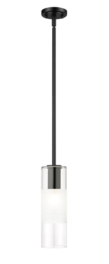 Z-Lite Alton 824P-ROD 5" 1-Light Matte Black Steel and Clear Frosted Glass Shade Pendant Light