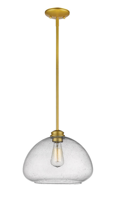 Z-Lite Amon 13" 1-Light Satin Gold Pendant Light With Clear Seedy Glass Shade