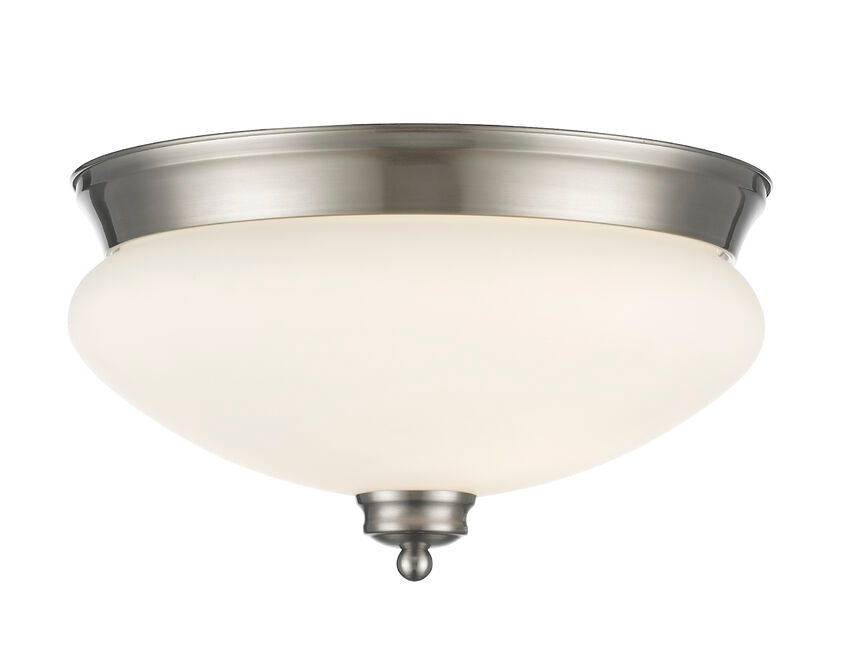 Z-Lite Amon 13" 2-Light Brushed Nickel Flush Mount Lighting With Matte Opal Glass Shade
