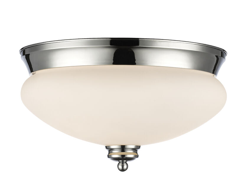 Z-Lite Amon 13" 2-Light Chrome Flush Mount Lighting With Matte Opal Glass Shade