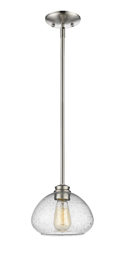 Z-Lite Amon 8" 1-Light Brushed Nickel Mini Pendant Light With Clear Seedy Glass Shade