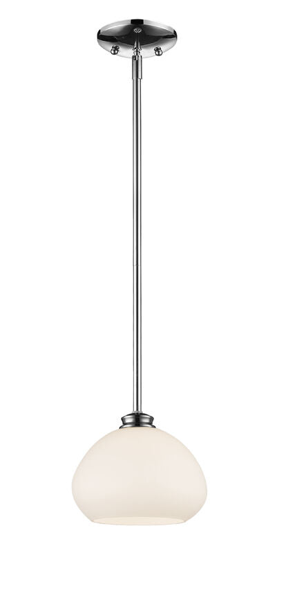 Z-Lite Amon 8" 1-Light Chrome Steel Pendant Light With Matte Opal Glass Shade