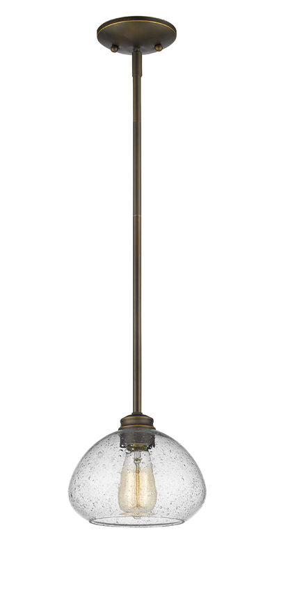 Z-Lite Amon 8" 1-Light Olde Bronze Mini Pendant Light With Clear Seedy Glass Shade