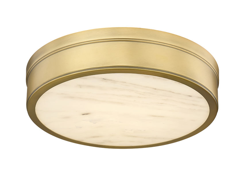 Z-Lite Anders 15" 1-Light LED Rubbed Brass Steel and Marbling Parian Shade Flush Mount Light