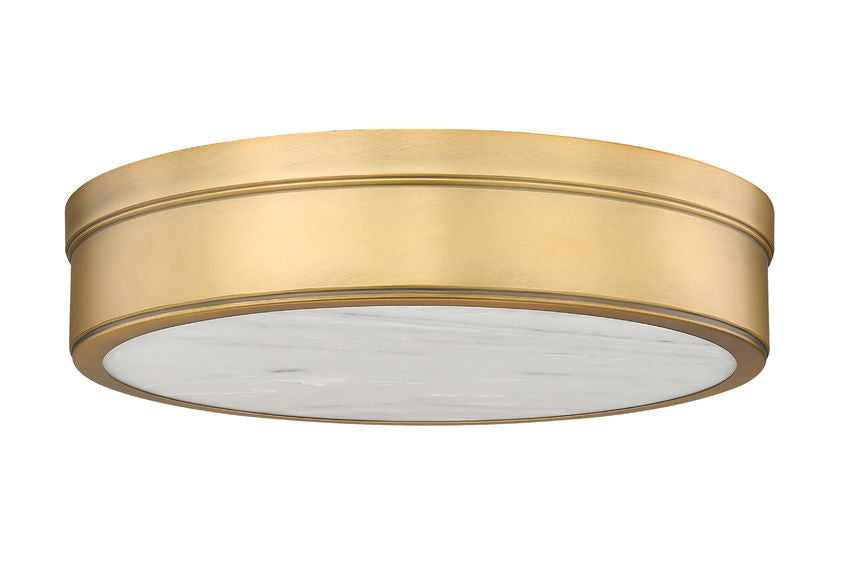 Z-Lite Anders 15" 1-Light LED Rubbed Brass Steel and Marbling Parian Shade Flush Mount Light