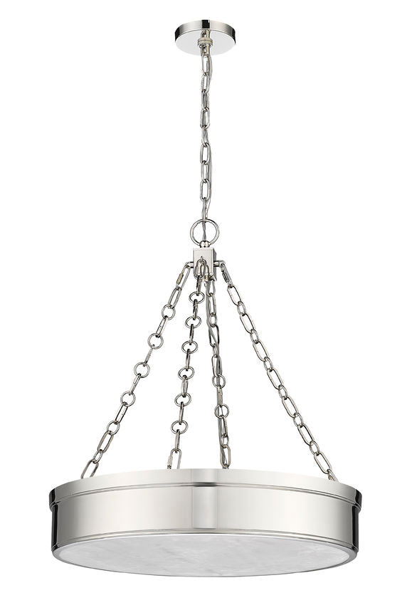 Z-Lite Anders 22" 3-Light LED Polished Nickel Steel and Marbling Parian Shade Chandelier