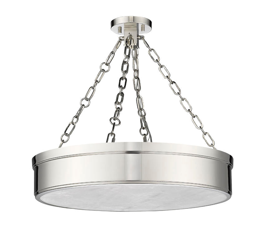 Z-Lite Anders 22" 3-Light LED Polished Nickel Steel and Marbling Parian Shade Semi Flush Mount