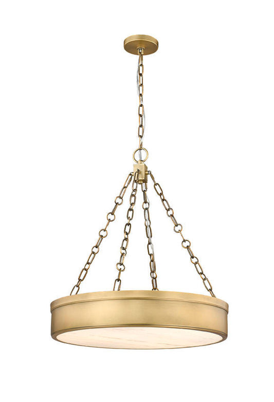 Z-Lite Anders 22" 3-Light LED Rubbed Brass Steel and Marbling Parian Shade Chandelier