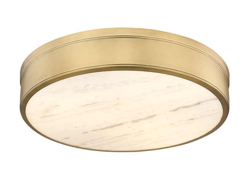 Z-Lite Anders 22" 3-Light LED Rubbed Brass Steel and Marbling Parian Shade Flush Mount Light