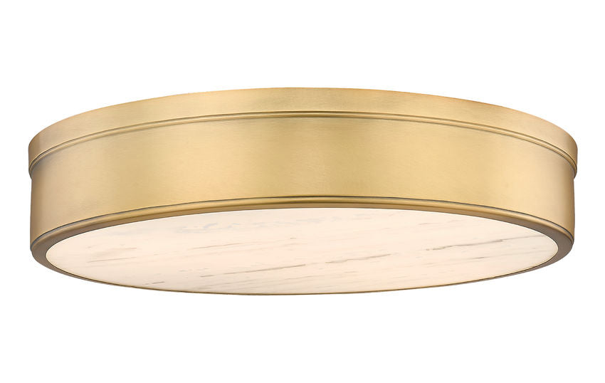 Z-Lite Anders 22" 3-Light LED Rubbed Brass Steel and Marbling Parian Shade Flush Mount Light