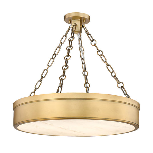 Z-Lite Anders 22" 3-Light LED Rubbed Brass Steel and Marbling Parian Shade Semi Flush Mount