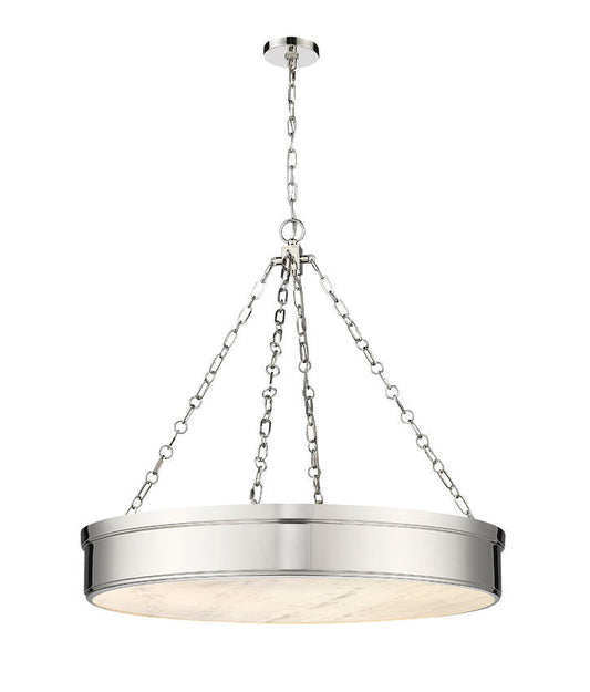 Z-Lite Anders 33" 3-Light LED Polished Nickel Steel and Marbling Parian Shade Chandelier