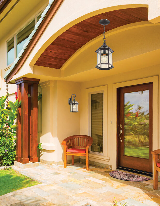 Z-Lite Annex 8" 1-Light Rust Aluminum Outdoor Chain Mount Ceiling Fixture With Clear Beveled Glass Shade