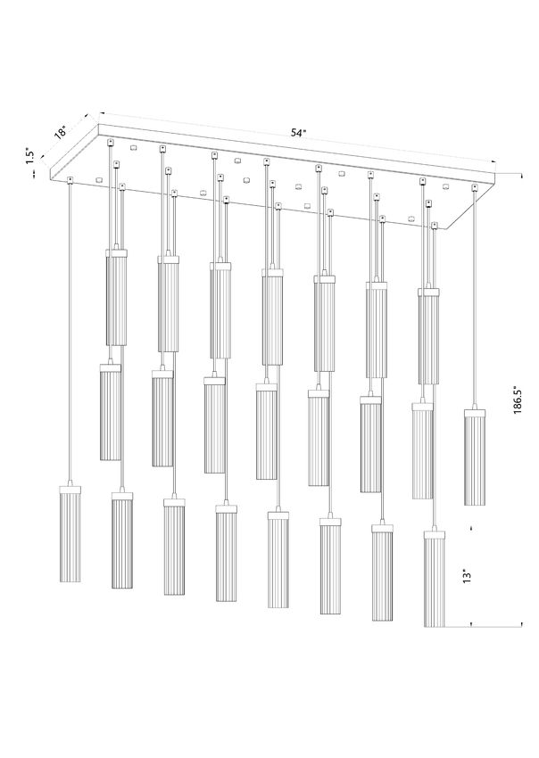 Z-Lite Arden 54" 23-Light Matte Black Steel Clear Glass Shade Linear Chandelier