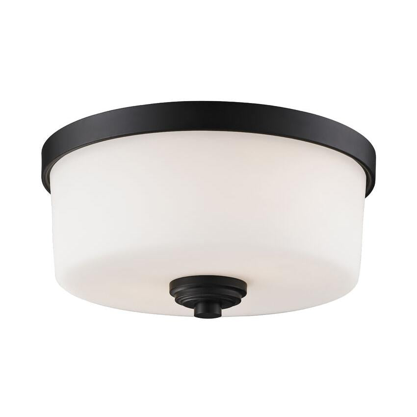 Z-Lite Arlington 13" 2-Light Bronze Flush Mount Lighting With Matte Opal Glass Shade