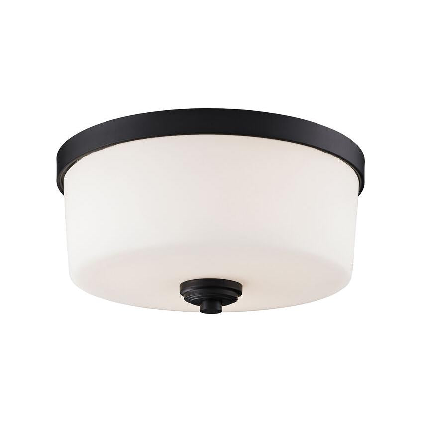 Z-Lite Arlington 14" 3-Light Bronze Flush Mount Lighting With Matte Opal Glass Shade