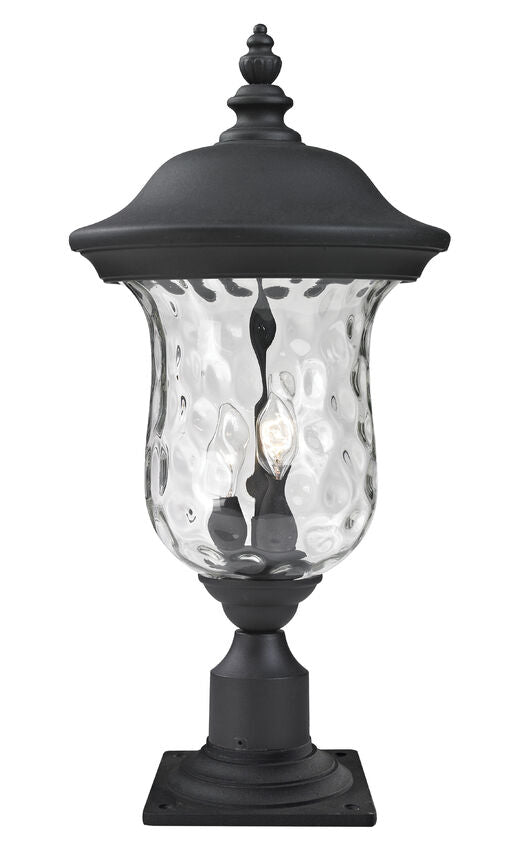 Z-Lite Armstrong 10" W x 23" H 2-Light Black Outdoor Pier Mounted Fixture and Square Pier Mount Hardware With Clear Water Glass Shade