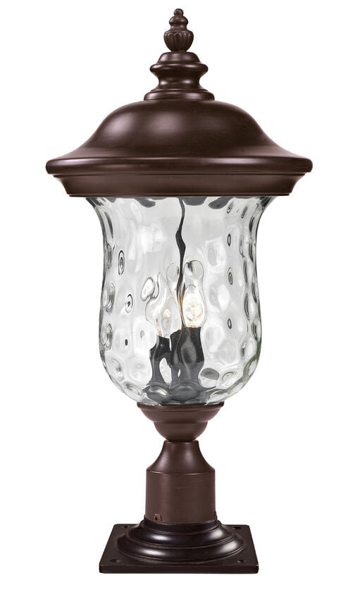 Z-Lite Armstrong 12" W x 26" H 3-Light Bronze Outdoor Pier Mounted Fixture and Square Pier Mount Hardware With Clear Water Glass Shade