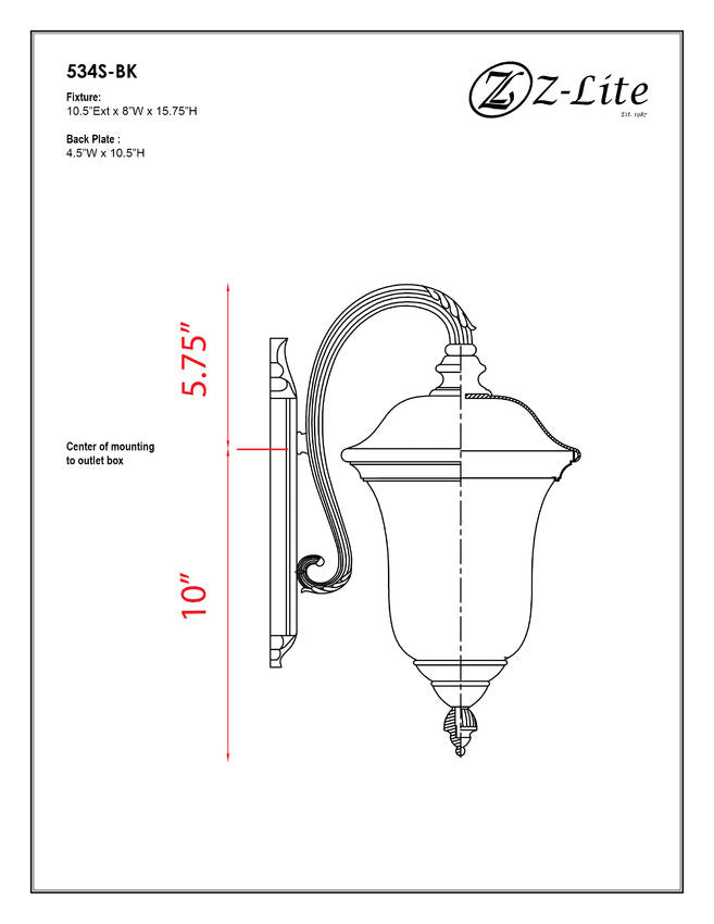 Z-Lite Armstrong 8" 1-Light Black Outdoor Wall Sconce With Clear Water Glass Shade