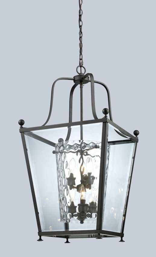 Z-Lite Ashbury 19" 6-Light Chrome Pendant Light With Clear Beveled and Clear Hammered Glass Shade