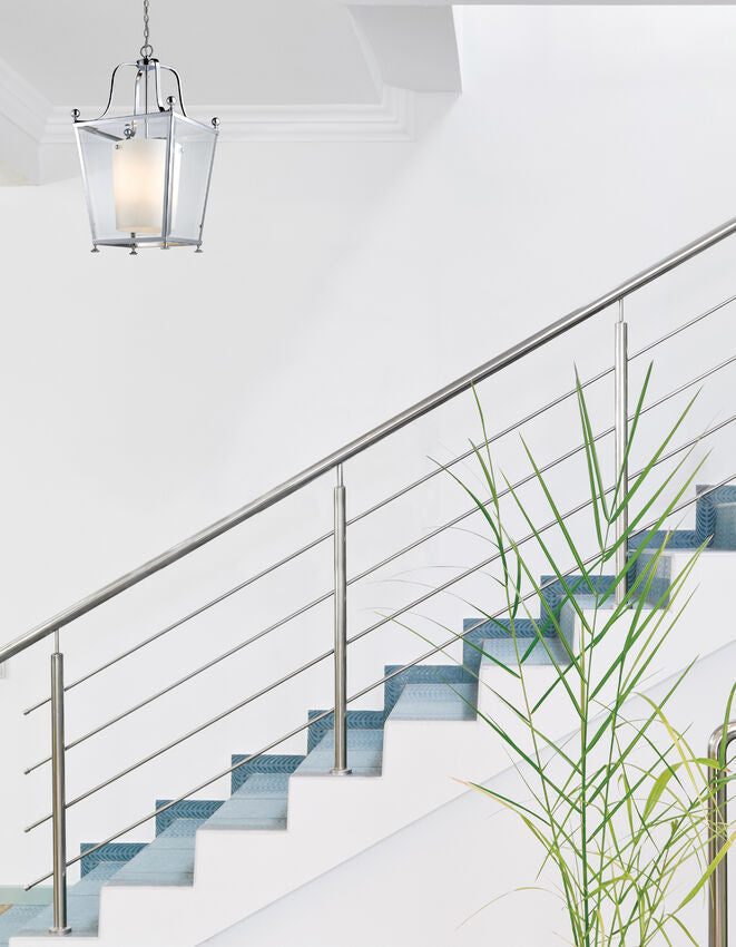Z-Lite Ashbury 21" 8-Light Chrome Pendant Light With Clear Beveled and Matte Opal Glass Shade