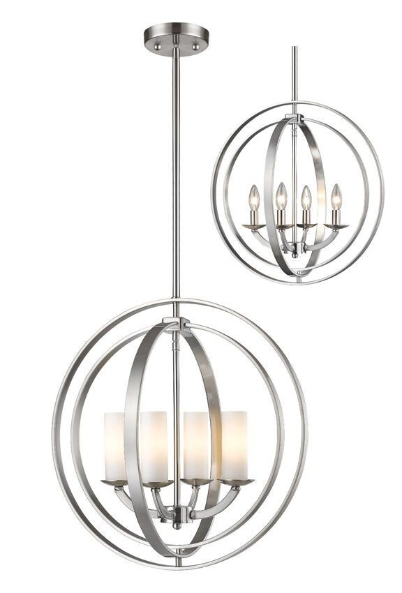 Z-Lite Ashling 20" 4-Light Brushed Nickel Pendant Light With Matte Opal Glass Shade