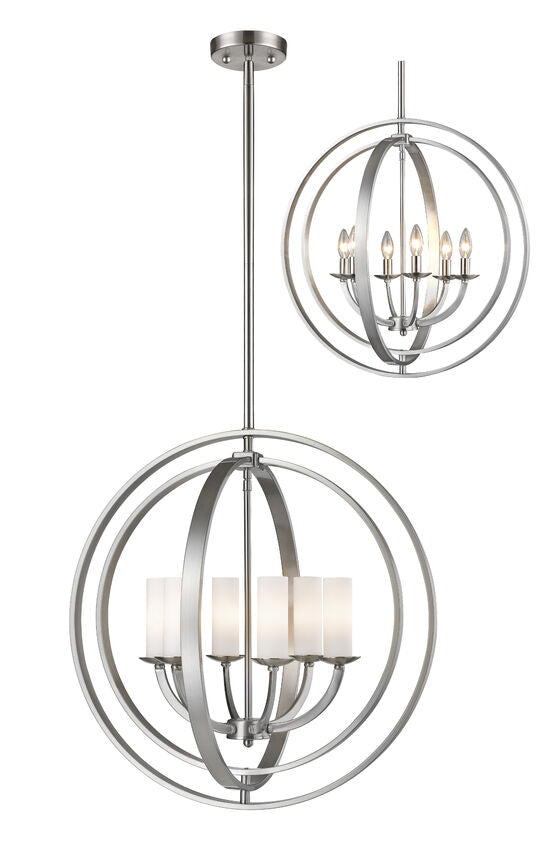 Z-Lite Ashling 24" 6-Light Brushed Nickel Pendant Light With Matte Opal Glass Shade