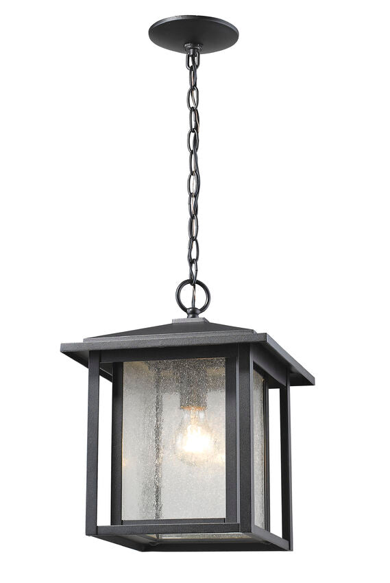 Z-Lite Aspen 11" 1-Light Black Aluminum Outdoor Chain Mount Ceiling Fixture With Clear Seedy Glass Shade