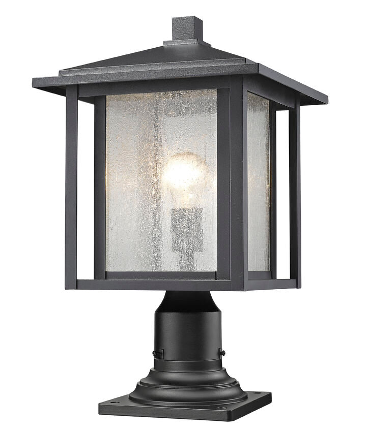 Z-Lite Aspen 11" W x 18" H 1-Light Black Outdoor Pier Mounted Fixture and Square Pier Mount Hardware With Clear Seedy Glass Shade