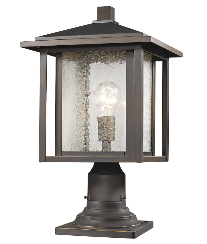 Z-Lite Aspen 11" W x 18" H 1-Light Oil Rubbed Bronze Outdoor Pier Mounted Fixture and Square Pier Mount Hardware With Clear Seedy Glass Shade