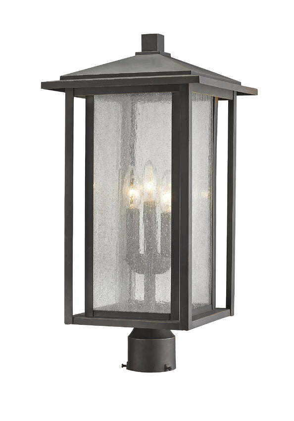 Z-Lite Aspen 11" W x 33" H 3-Light Oil Rubbed Bronze Outdoor Post Mount Fixture With Clear Seedy Glass Shade