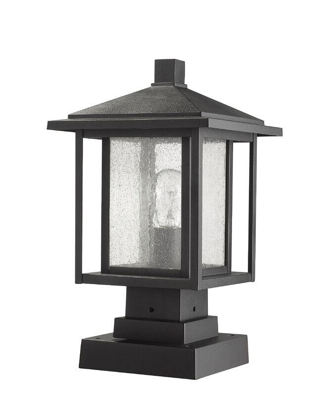 Z-Lite Aspen 9" W x 16" H 1-Light Black Outdoor Pier Mounted Fixture and Square Pier Mount Hardware With Clear Seedy Glass Shade