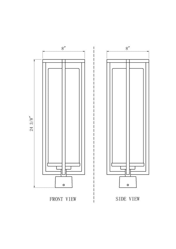 Z-Lite Aura 8" W x 25" H 1-Light Black Aluminum Outdoor Post Mount Fixture With Clear Ribbed Glass Shade