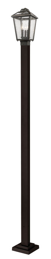 Z-Lite Bayland 539PHMS-536P-ORB 3-Light Aluminum Oil Rubbed Bronze Frame Clear Seedy Glass Shade Outdoor Post Mounted Fixture