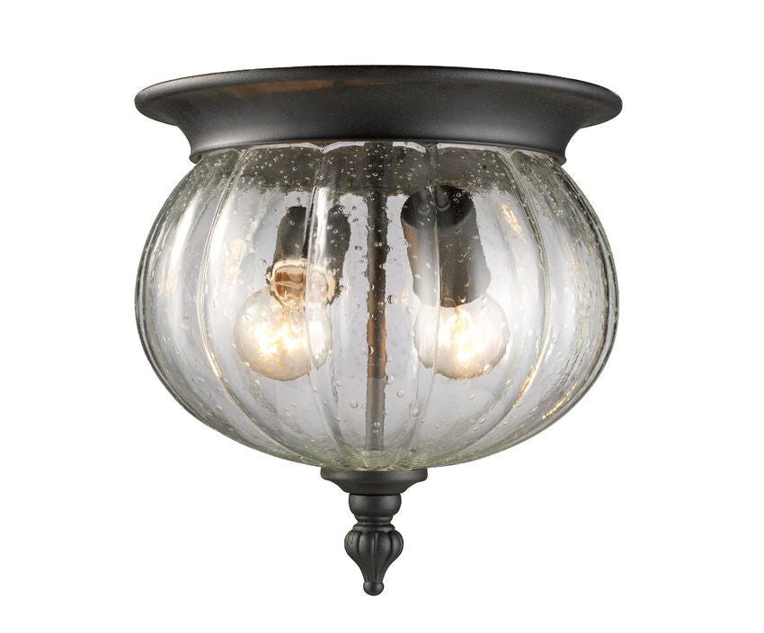 Z-Lite Belmont 10" 2-Light Black Aluminum Outdoor Flush Mount With Clear Seedy Glass Shade