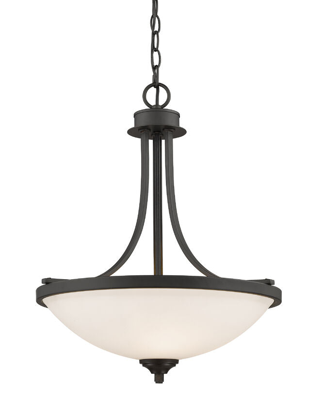Z-Lite Bordeaux 17" 3-Light Bronze Steel Pendant Light With Matte Opal Glass Shade