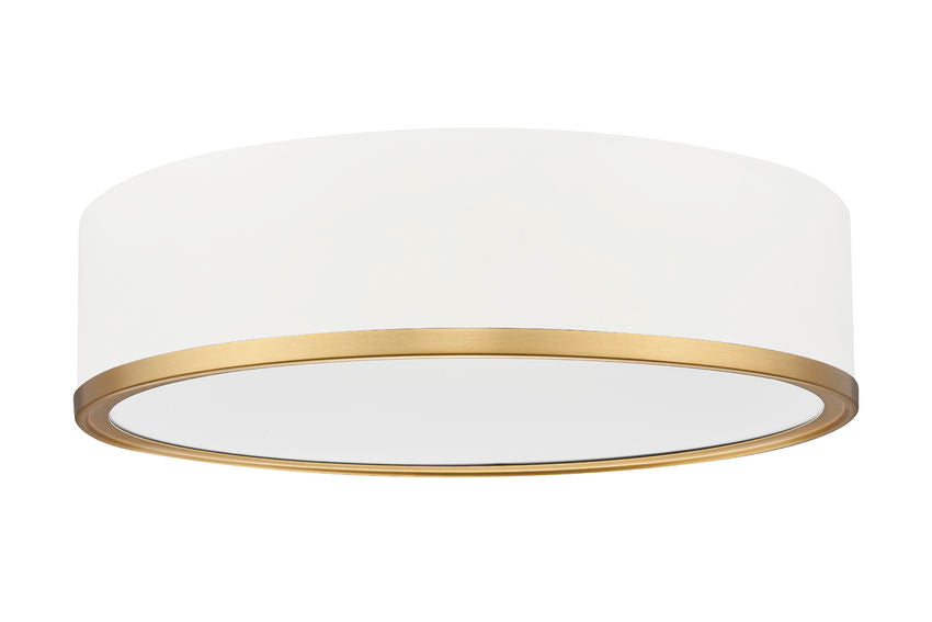 Z-Lite Bradley 16" 1-Light LED-Integrated Matte White and Modern Gold Frosted Plastic Shade Flush Mount Lighting