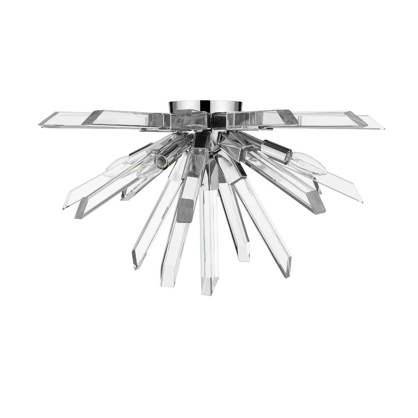Z-Lite Burst 24" 4-Light Clear Crystal Shade Flush Mount With Chrome Frame Finish