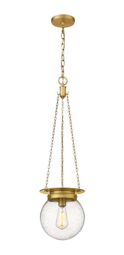 Z-Lite Calhoun 9" 1-Light Heritage Brass and Clear Seedy Glass Shade Pendant Light