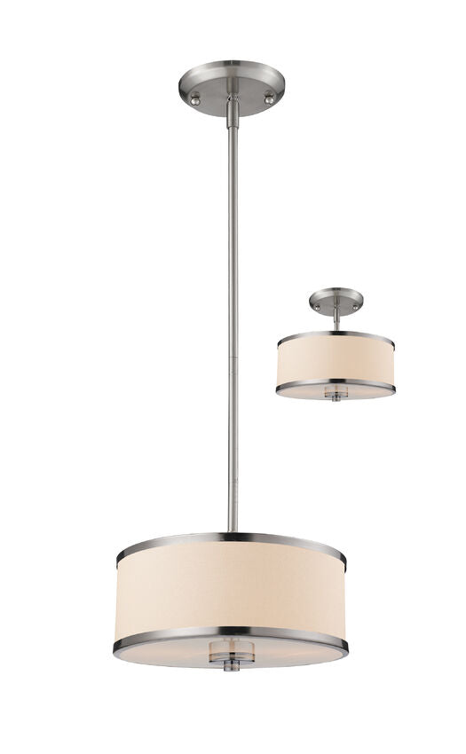 Z-Lite Cameo 12" 2-Light Brushed Nickel Pendant Light With White Linen Fabric Shade
