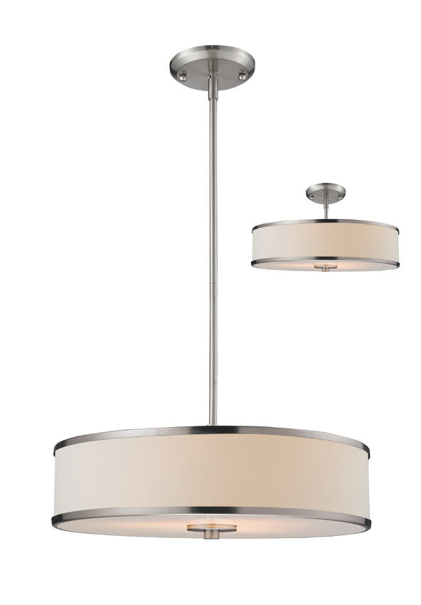 Z-Lite Cameo 20" 3-Light Brushed Nickel Pendant Light With White Linen Fabric Shade