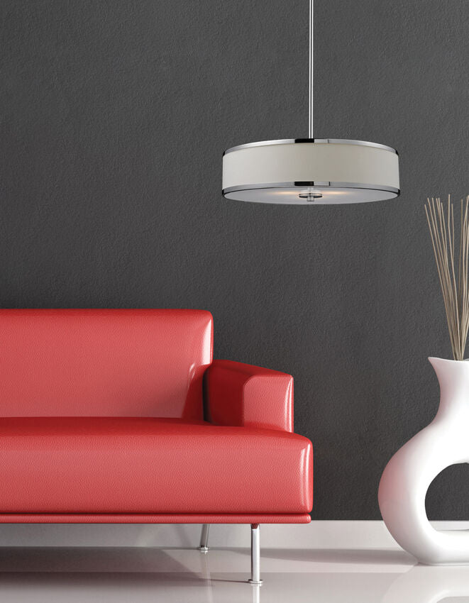 Z-Lite Cameo 24" 3-Light Chrome Pendant Light With White Linen Fabric Shade